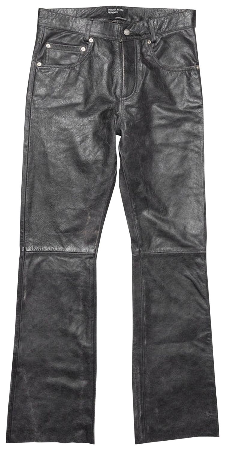 Enfants Riches Deprimes Distressed Raw Hem Leather Flare Jeans BlackSand
