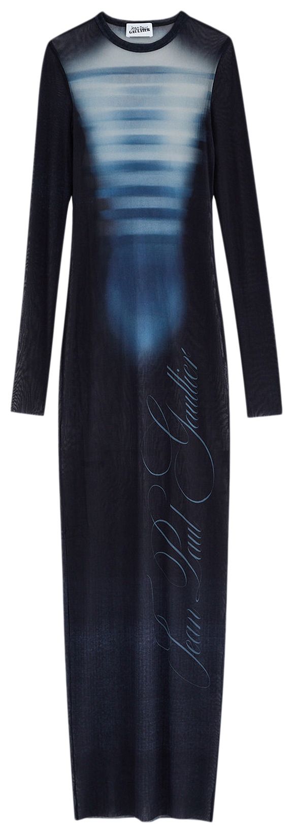 Jean Paul Gaultier Printed Le Male Mesh Long Dress NavyLight BlueWhite