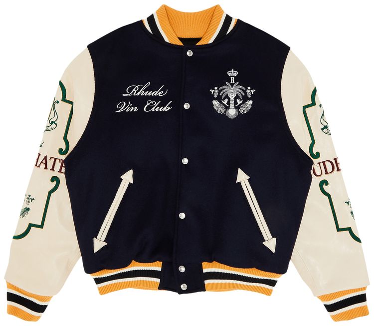 Rhude Wine Club Varsity Jacket NavyCreamMustard