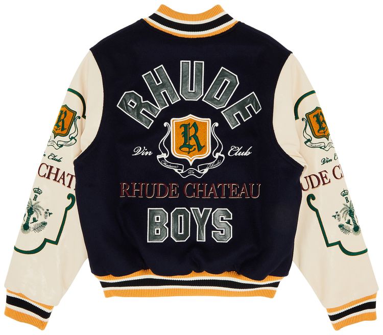 Rhude Wine Club Varsity Jacket NavyCreamMustard
