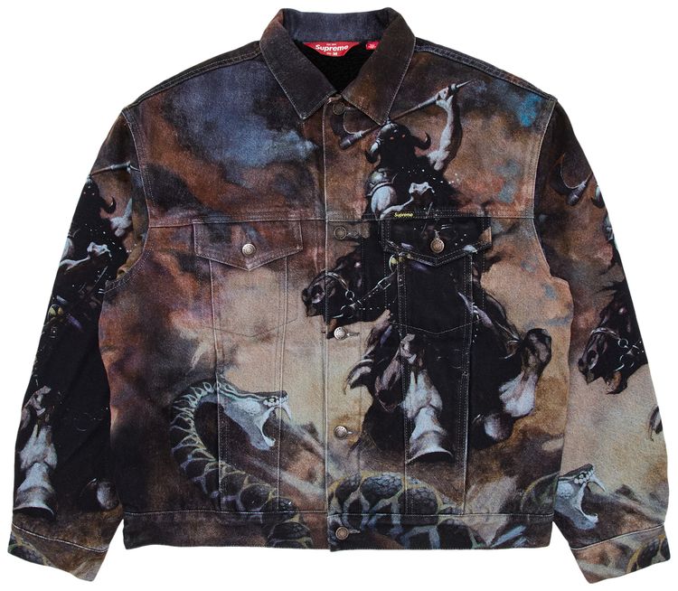 Supreme x Frank Frazetta Faux Shearling Lined Trucker Jacket Multicolor