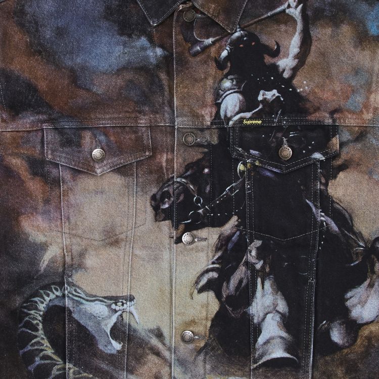 Supreme x Frank Frazetta Faux Shearling Lined Trucker Jacket Multicolor