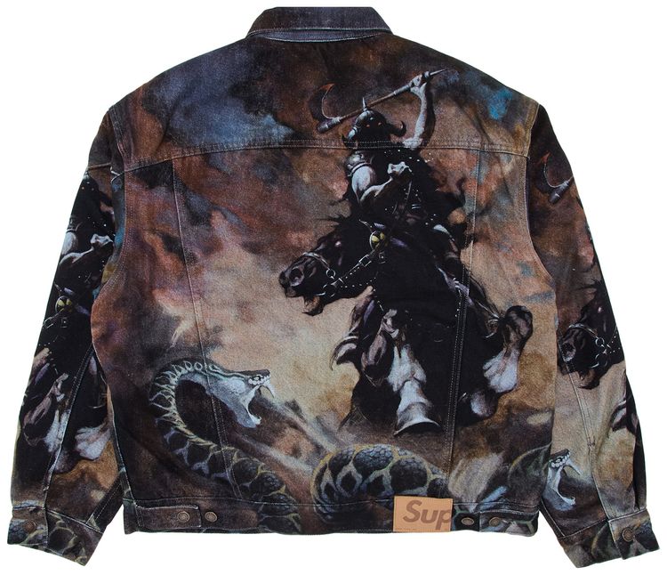 Supreme x Frank Frazetta Faux Shearling Lined Trucker Jacket Multicolor