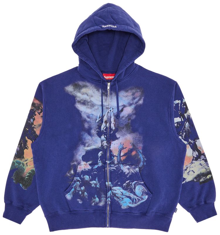 Supreme x Frank Frazetta Zip Up Hooded Sweatshirt Washed Navy