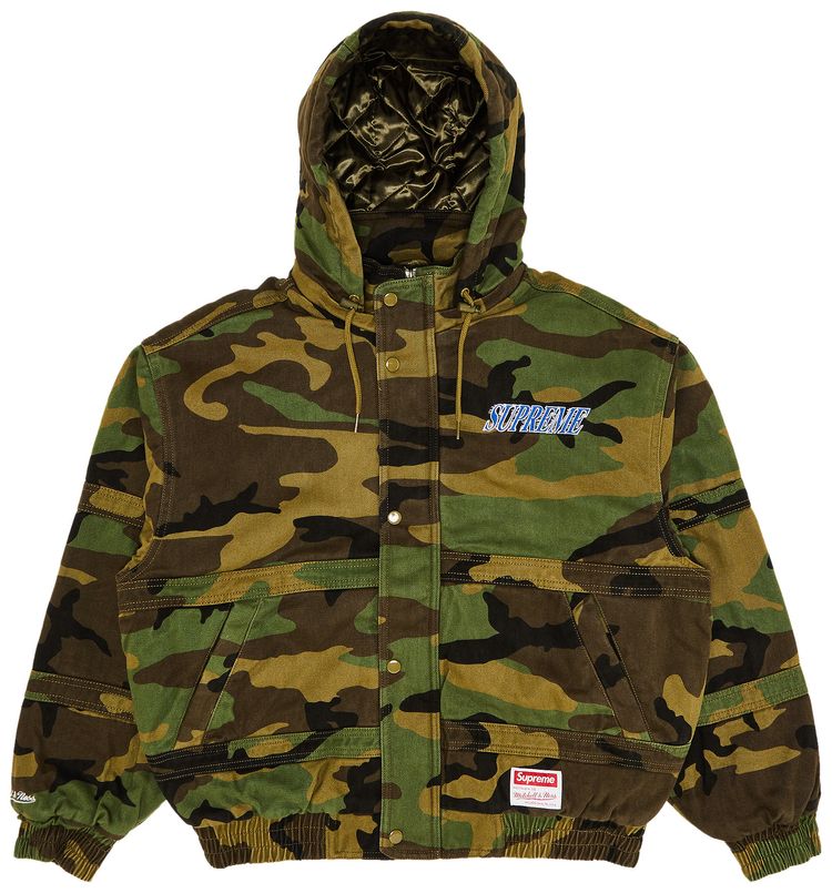 Supreme x Mitchell  Ness Twill Stadium Jacket Woodland Camo