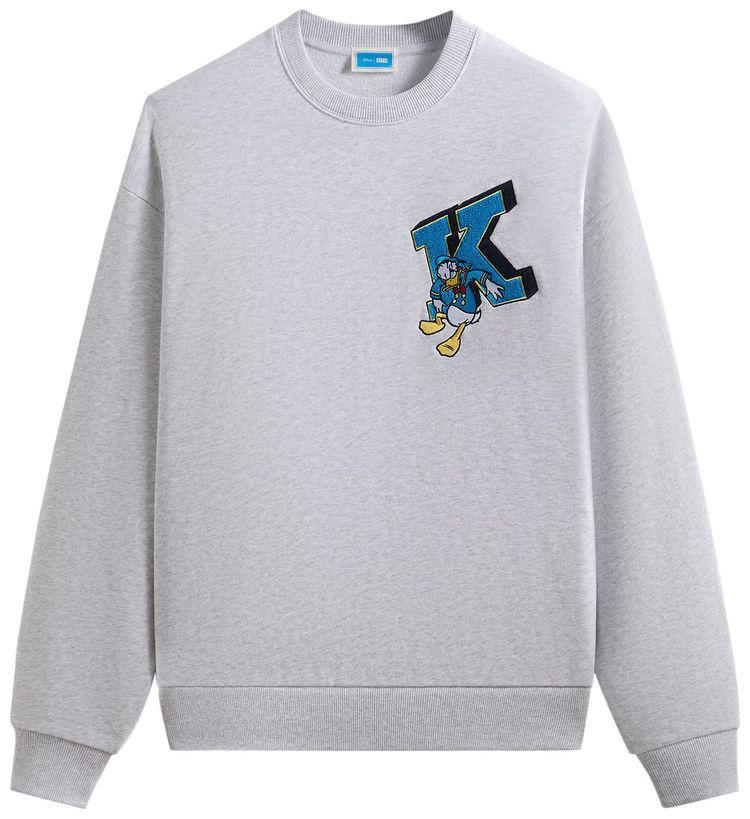 Kith x Disney Donald Duck Varsity Vintage Nelson Crewneck Light Heather Grey