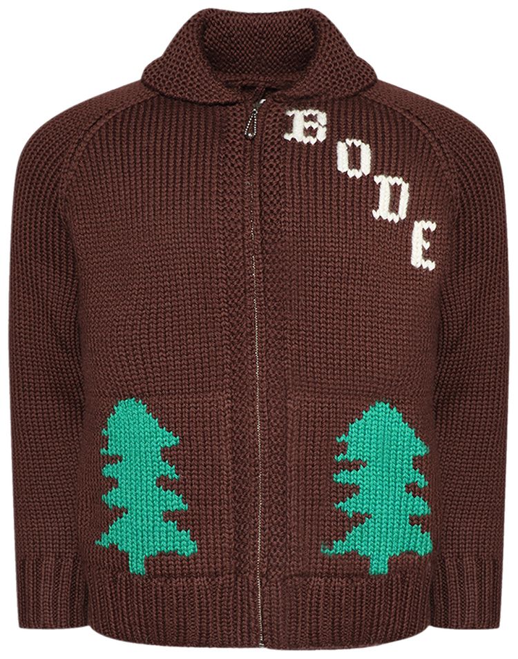 Bode Fir Motif Cardigan Brown