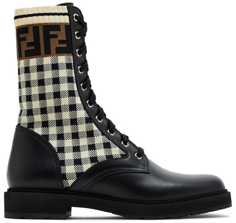 Fendi Wmns FF Rockoko Biker Boot Black Checkerboard