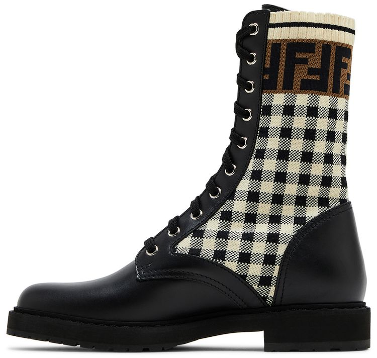 Fendi Wmns FF Rockoko Biker Boot Black Checkerboard