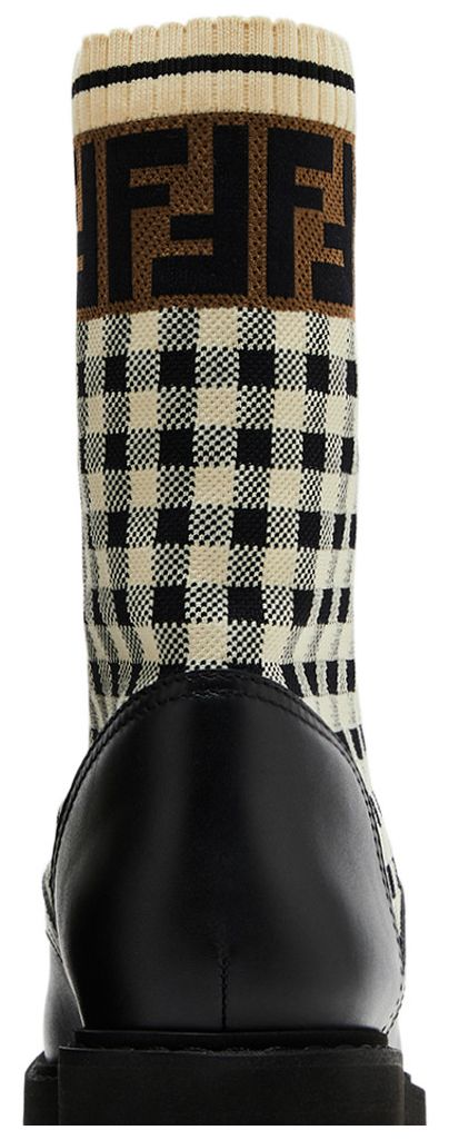 Fendi Wmns FF Rockoko Biker Boot Black Checkerboard