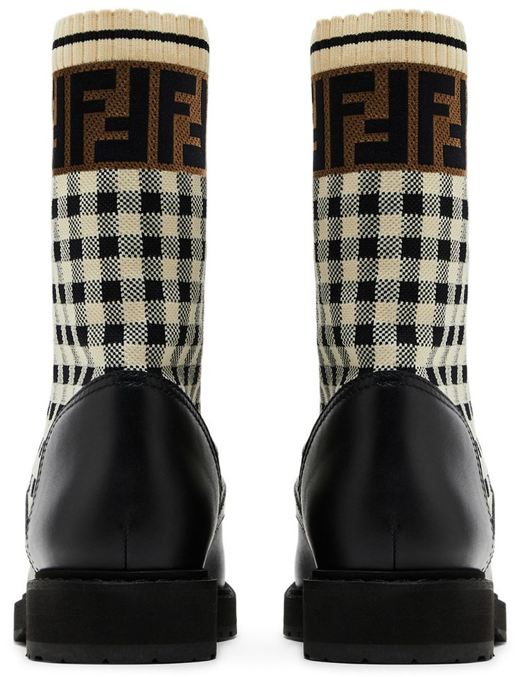 Fendi Wmns FF Rockoko Biker Boot Black Checkerboard