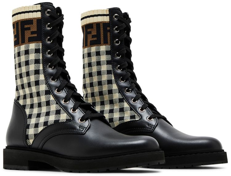 Fendi Wmns FF Rockoko Biker Boot Black Checkerboard