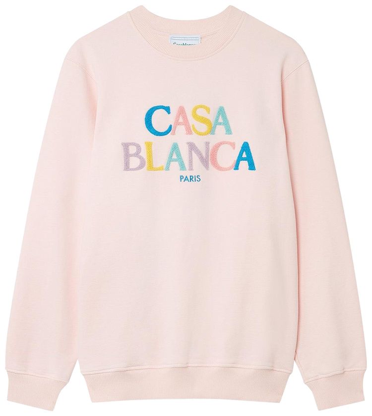 Casablanca Stacked Logo Chenille Embroidered Sweatshirt Pale Pink