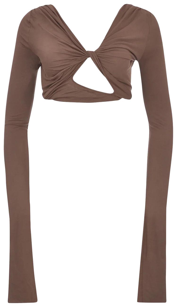 Rick Owens Lilies Jade Long Sleeve Crop T Shirt Taupe