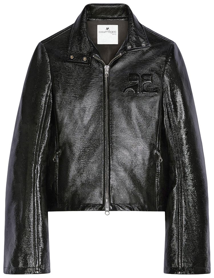 Courreges Iconic Zipped Vinyl Biker Jacket Black