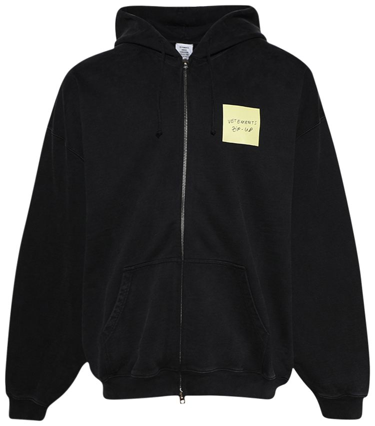Vetements Sticker Zip Up Hoodie Black