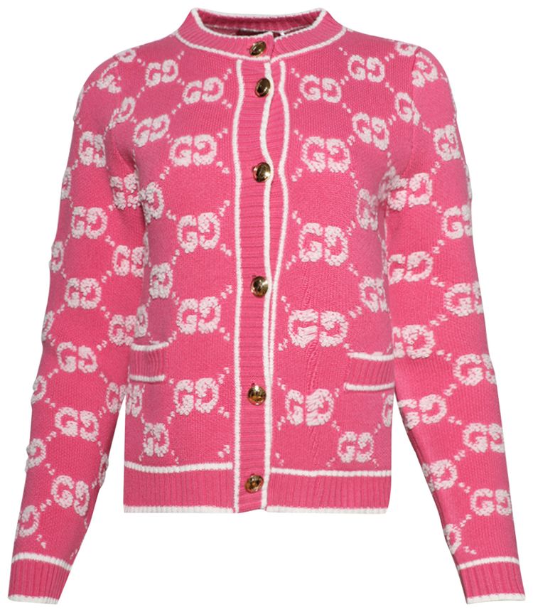 Gucci GG Wool Boucle Jacquard Cardigan Baloon Pink