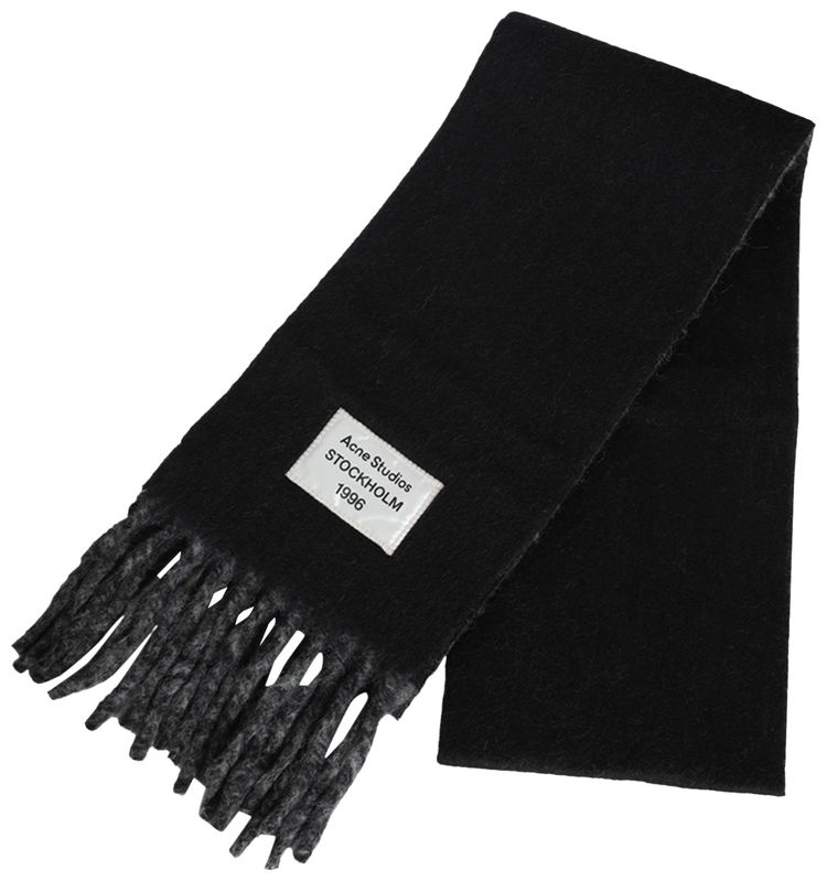 Acne Studios Logo Fringed Scarf BlackGrey