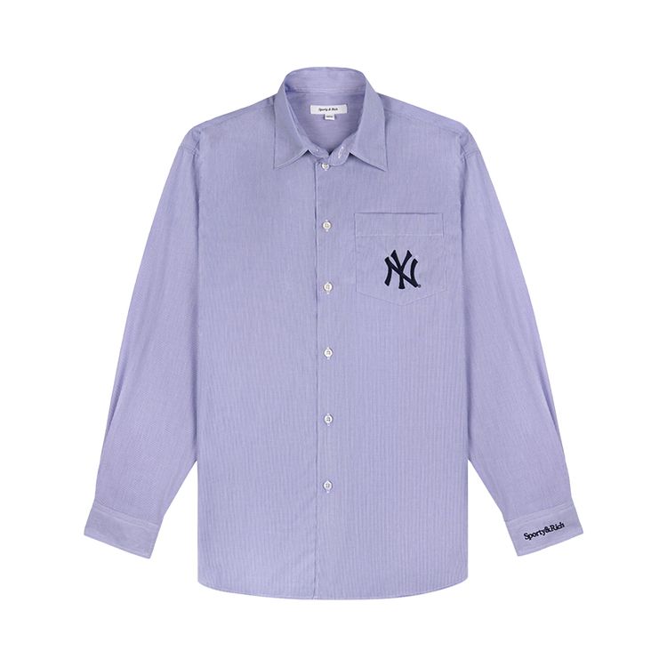 Sporty  Rich Yankees Serif Oversized Shirt WhiteLight Blue StripeNavy