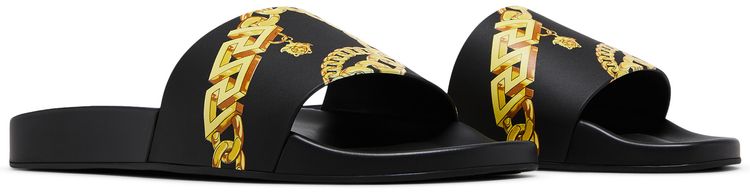 Versace Slide La Greca Chain Print   Black