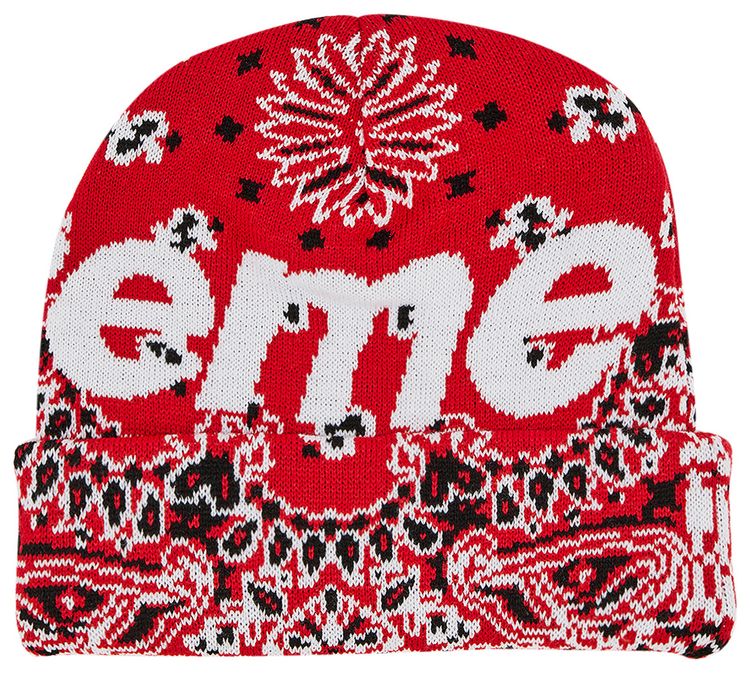 Supreme Bandana Big Logo Beanie Red