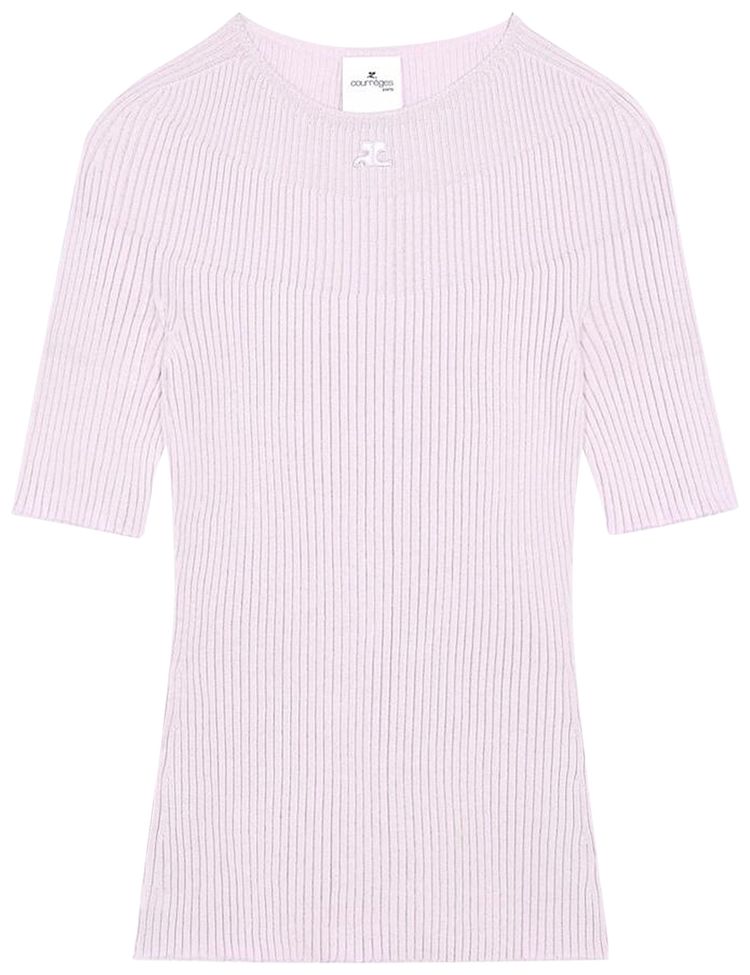 Courreges Solar Short Sleeve Light Rib Sweater Mist