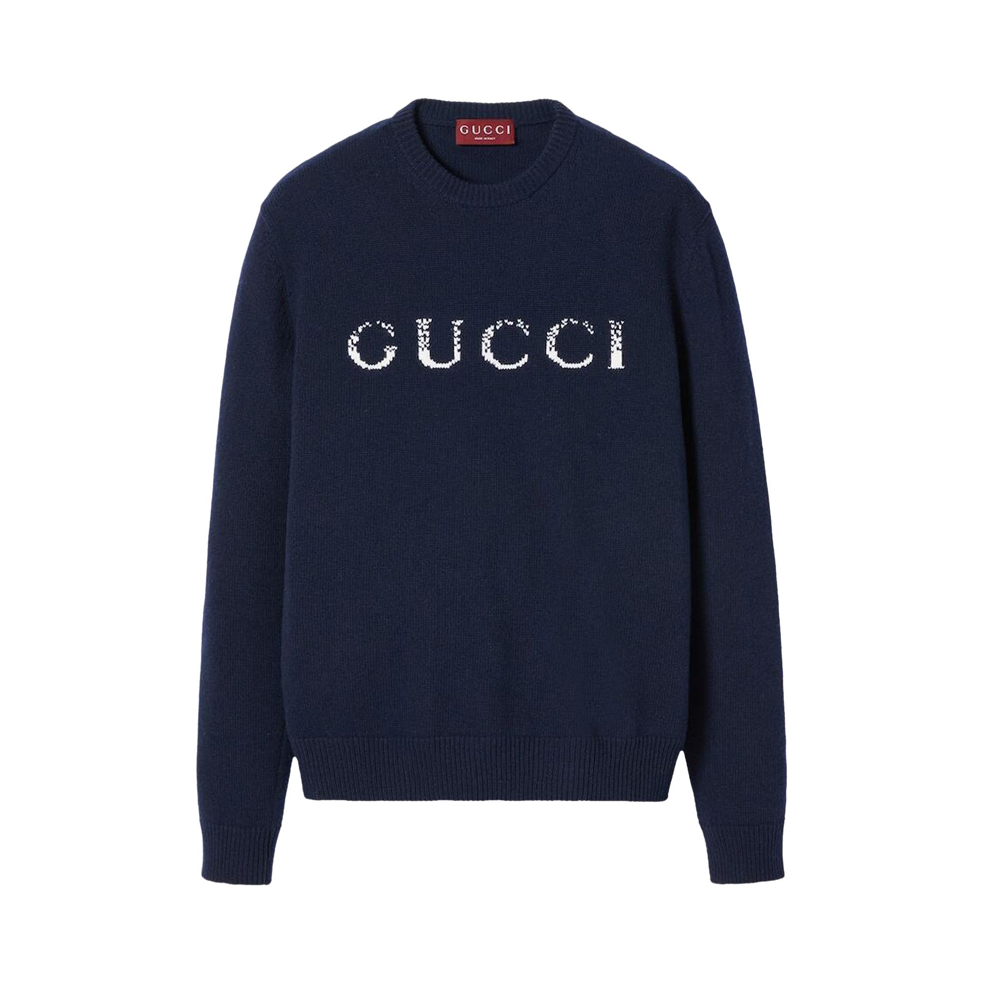 Buy Gucci Logo Intarsia Crewneck Knit Sweater 'Ink/White' - 795834
