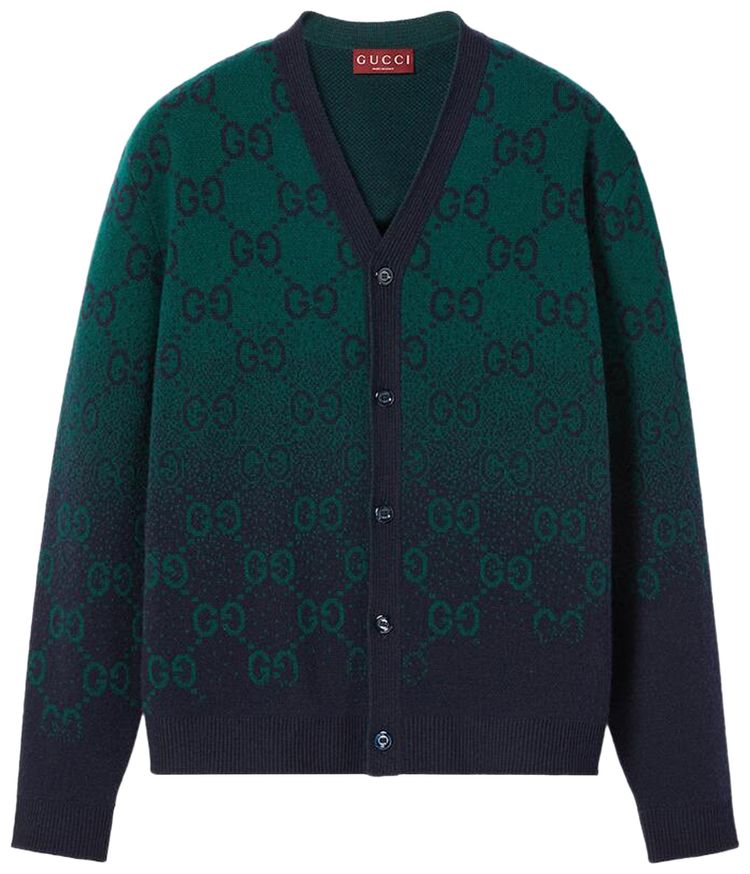 Gucci Degrade Jacquard Cardigan GreenNavy