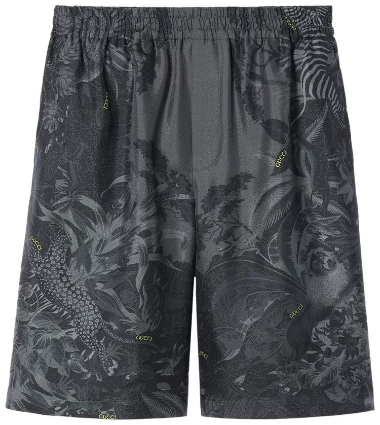 Gucci Flora And Fauna Print Silk Shorts AntraciteBlack