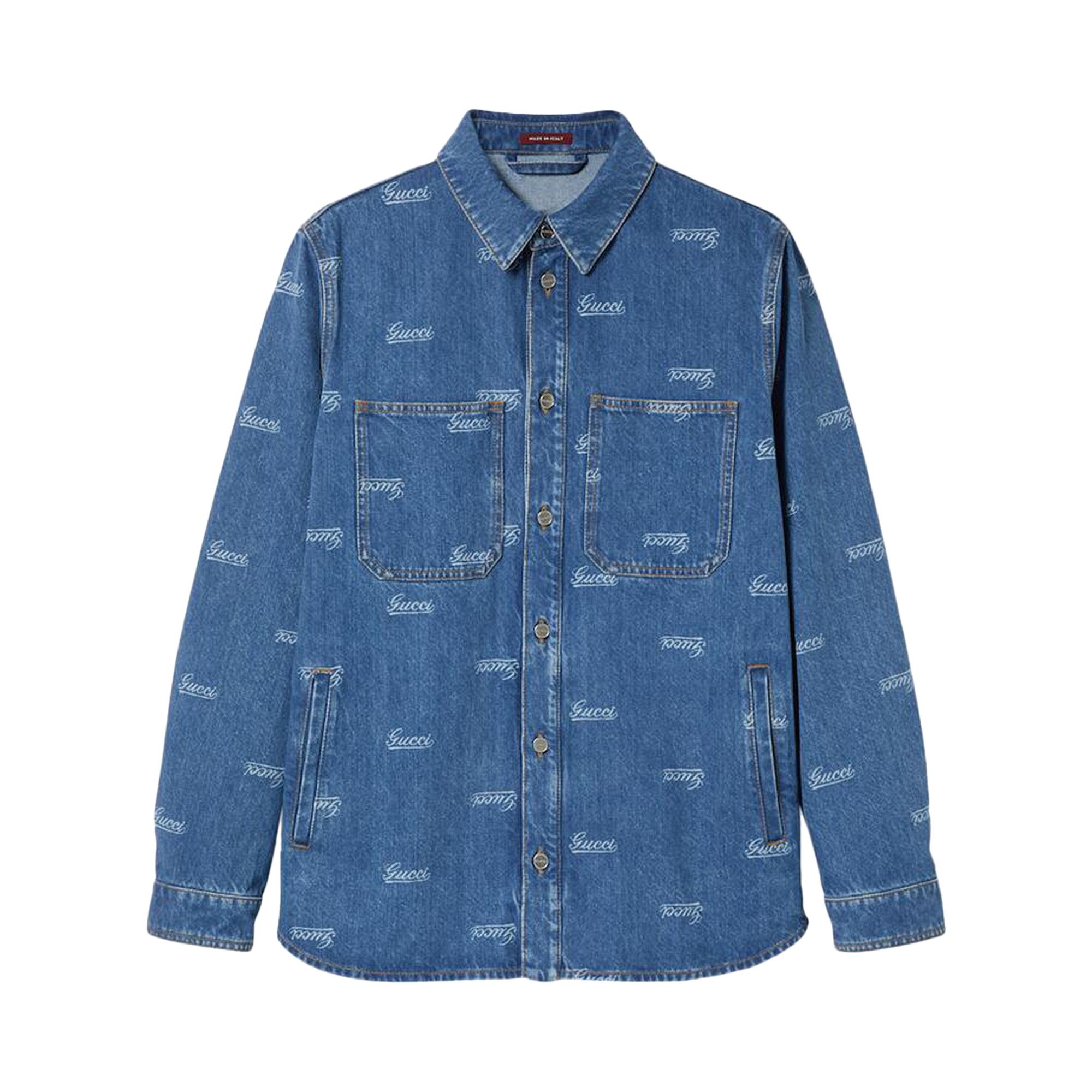 定価13万円　GUCCI デニムシャツ 25新作 グッチ リバーシブル ウール＆GGデニム シャツ (GUCCI