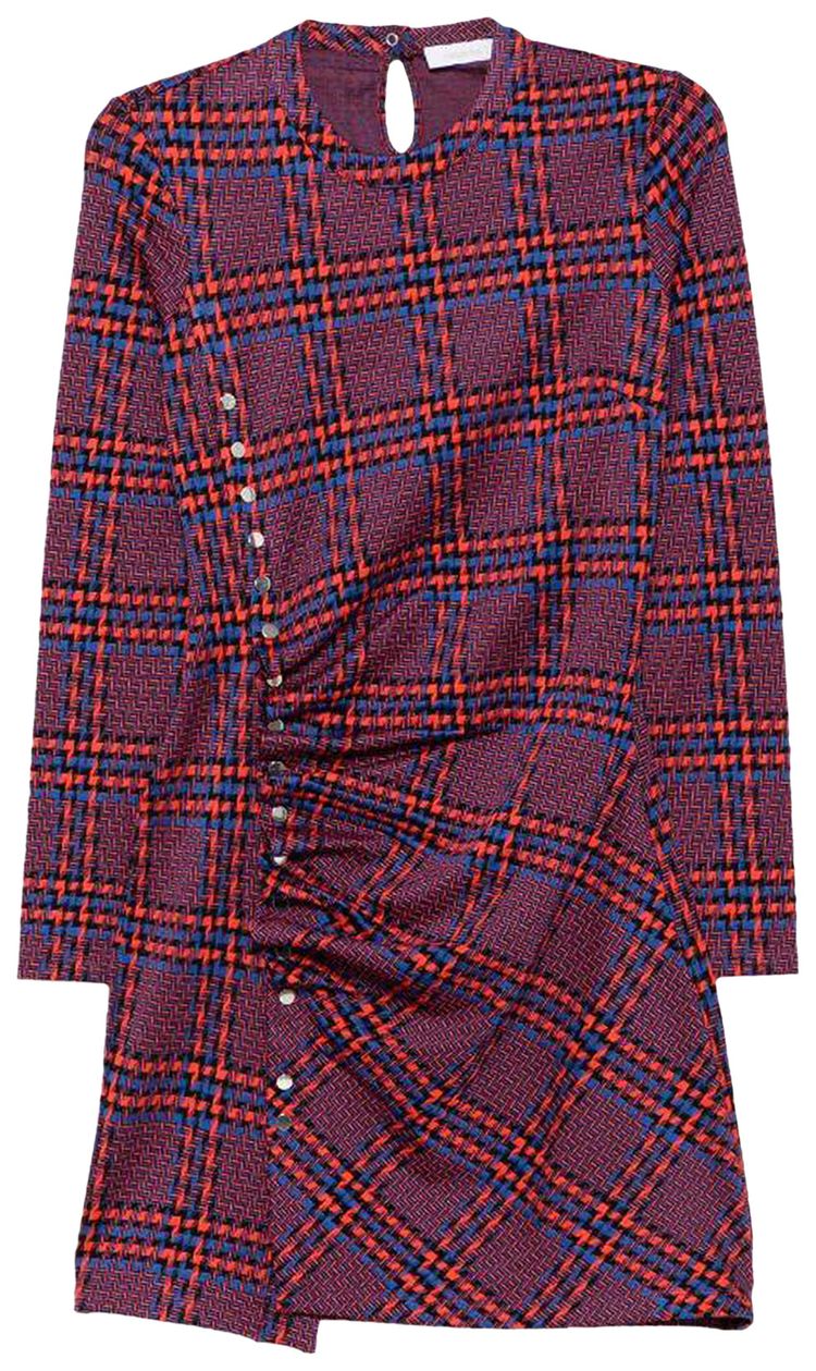 Rabanne Plaid Long Sleeve Dress RedBlue