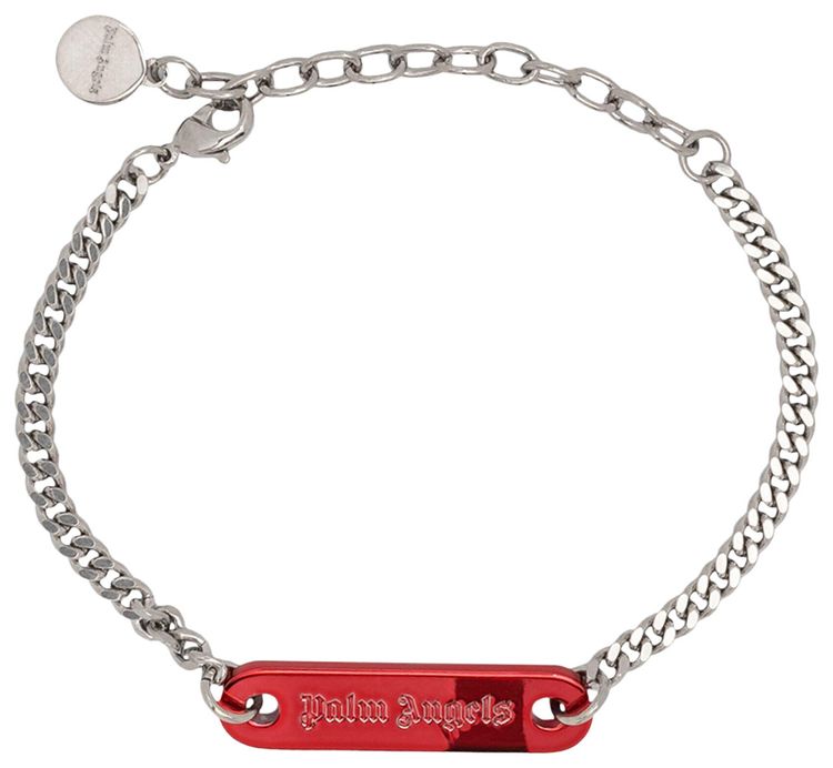 Palm Angels Logo Plate Bracelet SilverRed