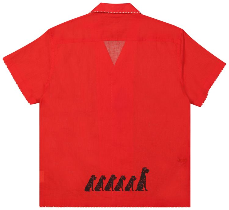 Bode Monday Short Sleeve Shirt BlackRed