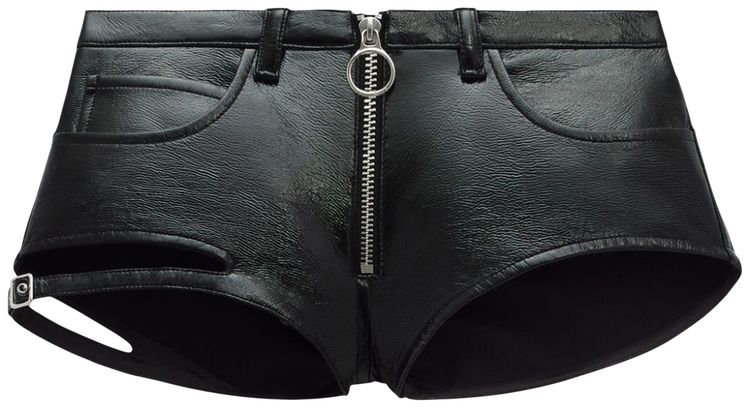 Courreges Buckle Zipped Vinyl Mini Short Black