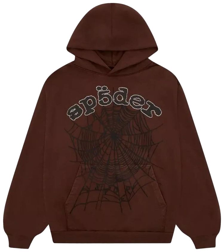Sp5der x Travis Scott ComplexCon Exclusive Rhinestone Web Hoodie Brown