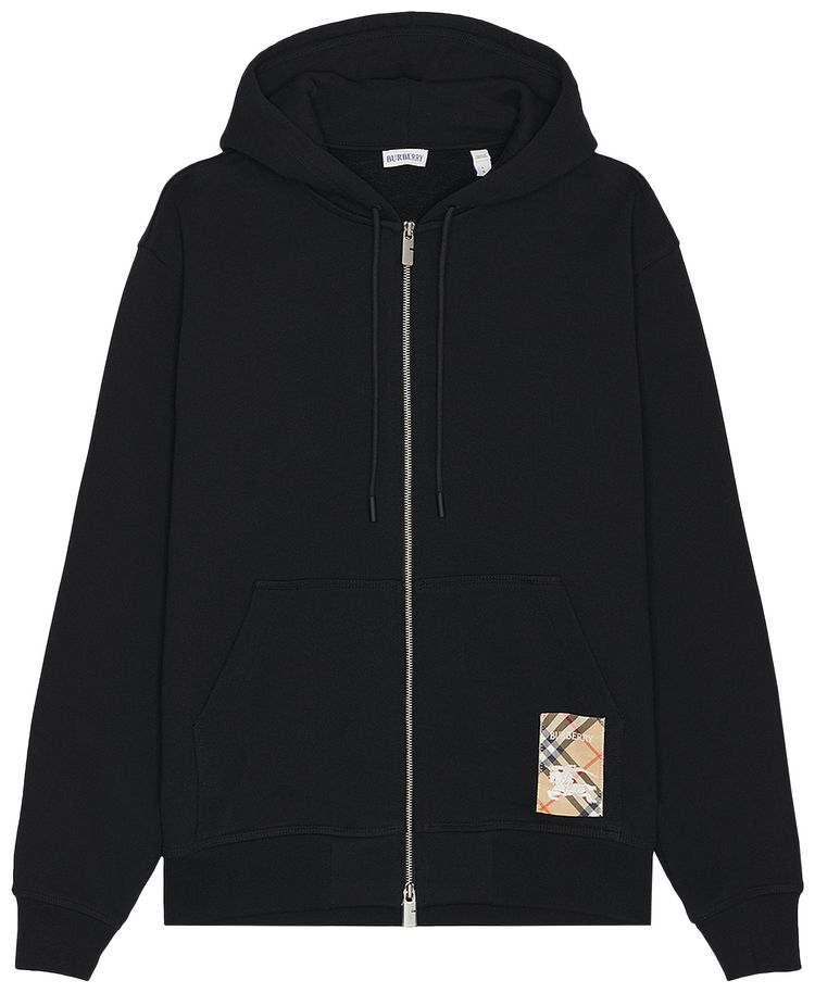 Burberry Check Label Zip Hoodie Black