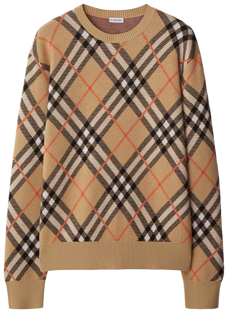 Burberry Check Wool Blend Sweater Sand