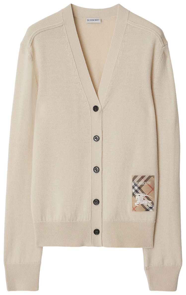 Burberry Check Label Wool Cardigan Nutmeg