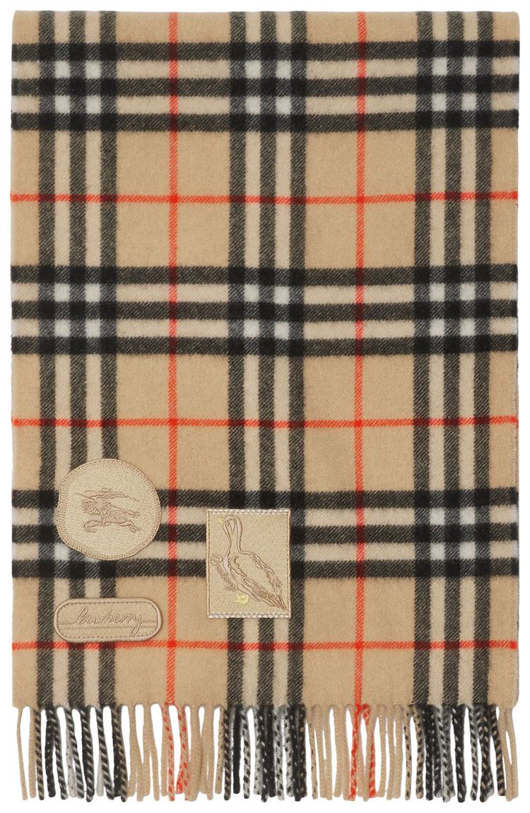 Burberry Badge Check Cashmere Scarf Sand