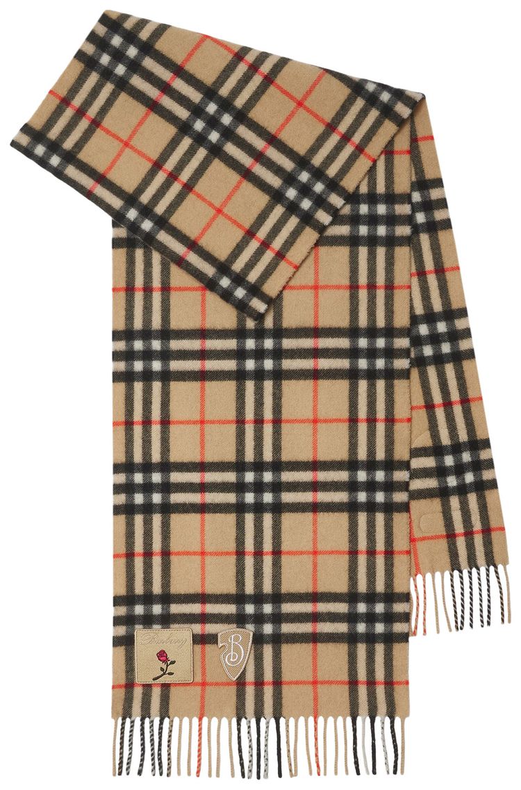 Burberry Badge Check Cashmere Scarf Sand