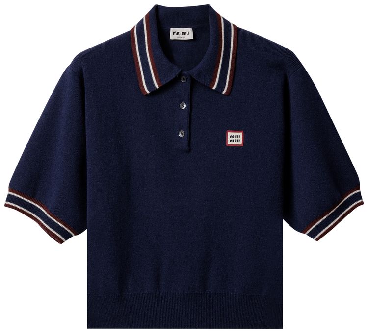 Miu Miu Wool And Cashmere Polo Sweater Navy