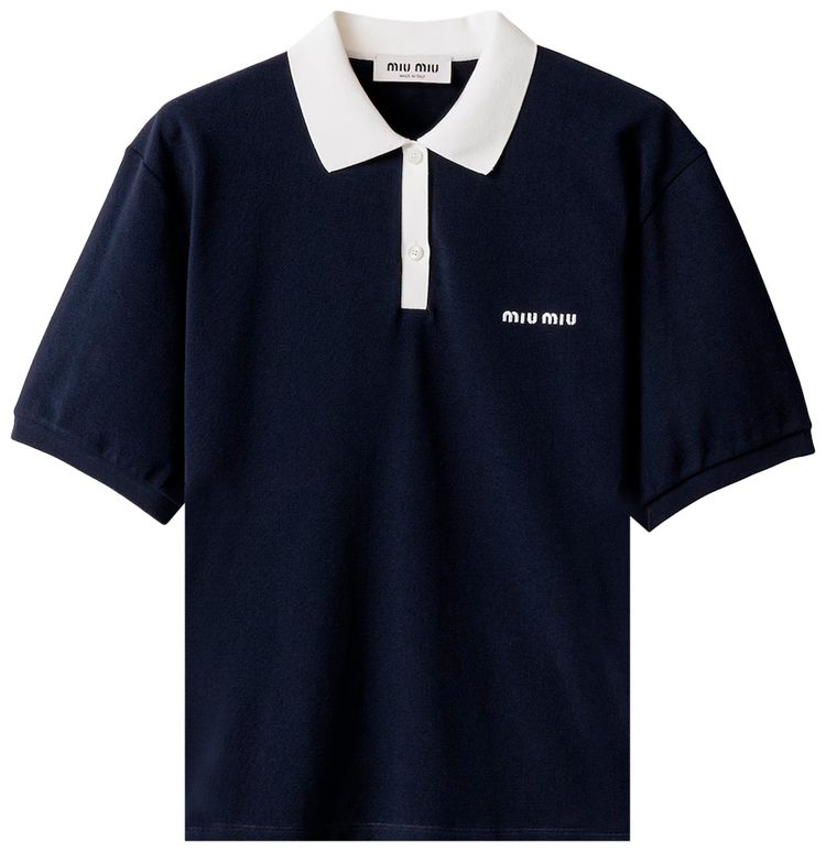 Miu Miu Logo Embroidered Polo Shirt Blue