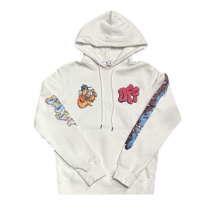 Off White Spray Graffiti Pupp Slim Hoodie WhiteMulticolor