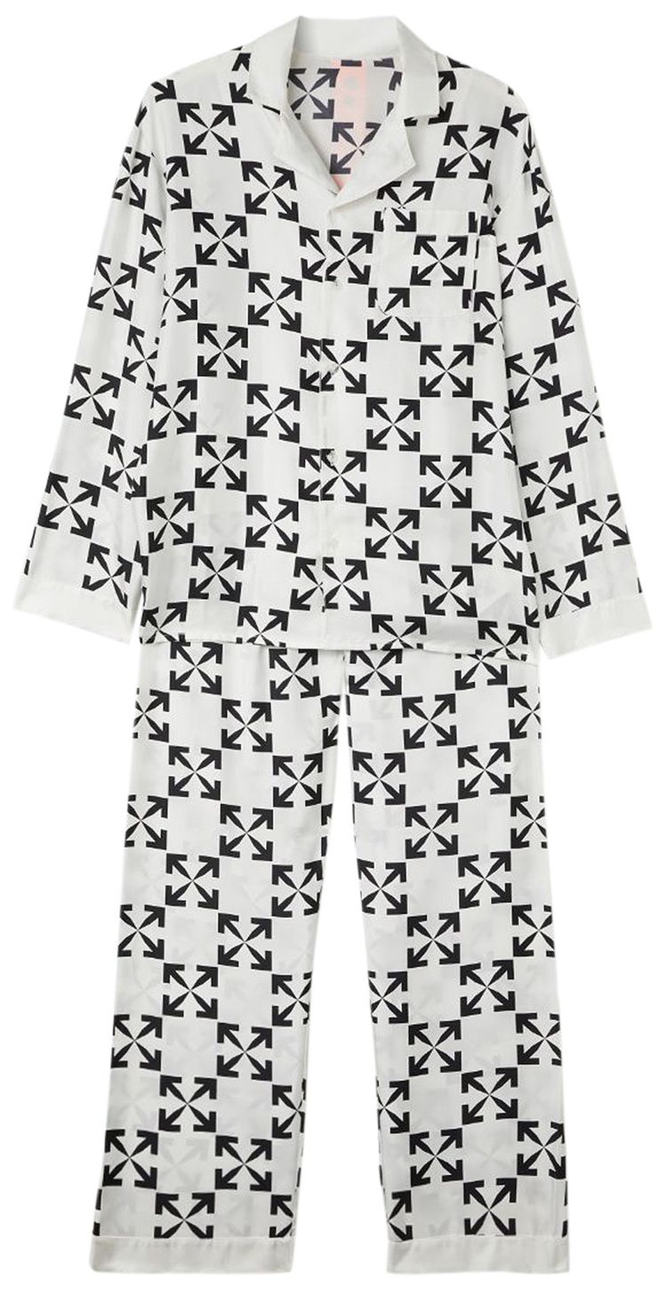 Off White Arrow Pattern Pyjamas BlackWhite
