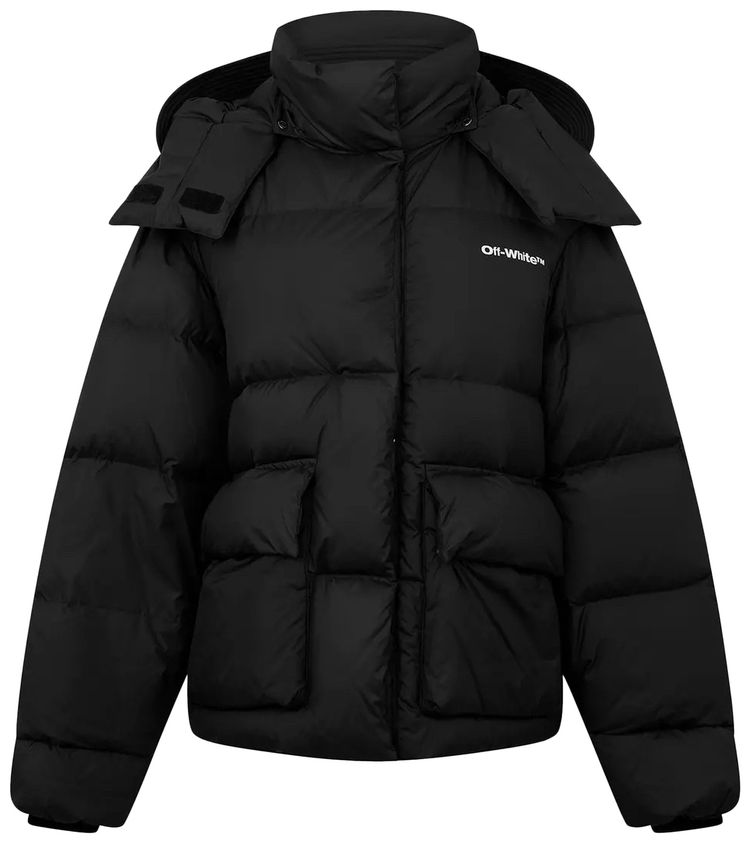 Off White Peach Nylon Arrow Over Down Puffer Jacket BlackWhite