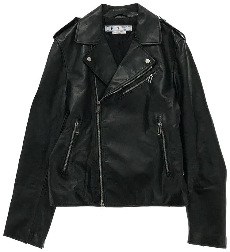 Off White Diag Tab Biker Jacket BlackWhite