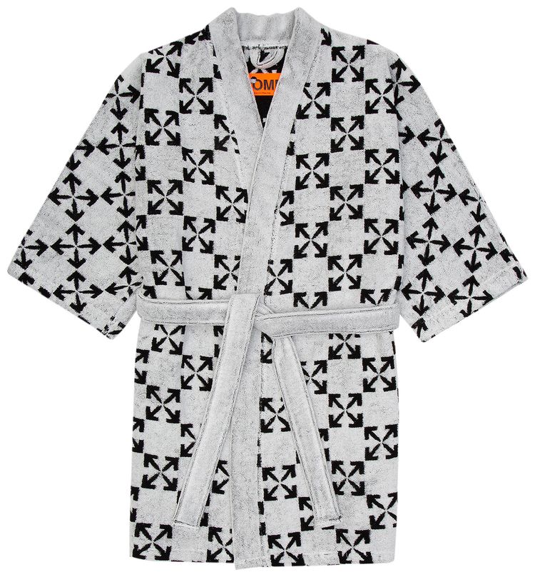 Off White Arrow Pattern Bathrobe BlackWhite