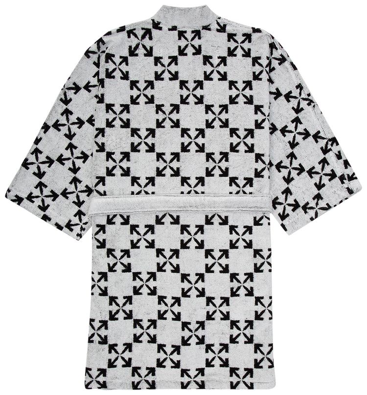 Off White Arrow Pattern Bathrobe BlackWhite