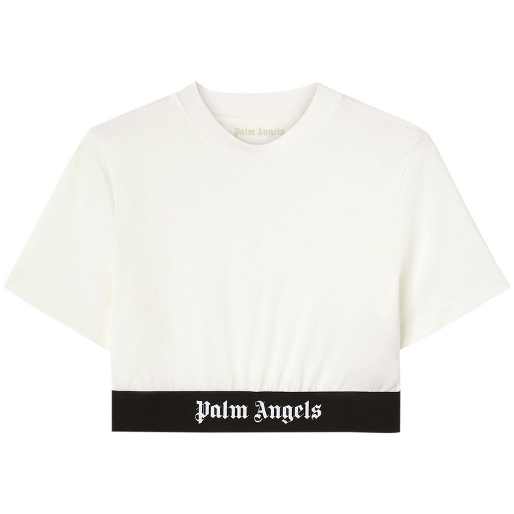 Palm Angels Classic Logo Tape Crop Tee Off WhiteBlack