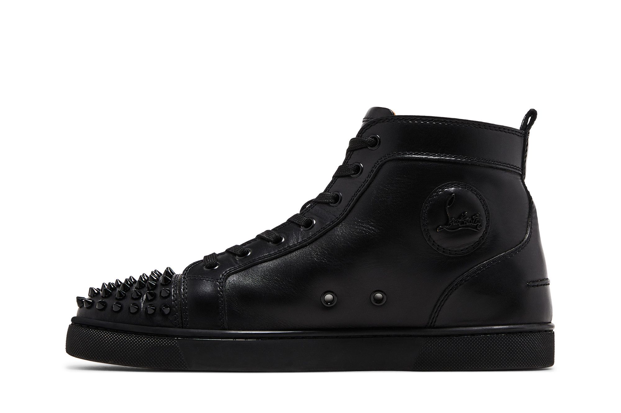 靴 Christian Louboutin SPIKES LOUISFLATCALF Louis - High-top sneakers - Calf leather and spikes - Black